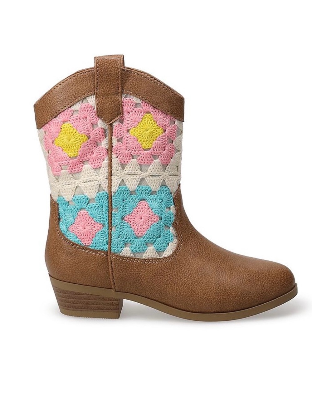 Sonoma Brown Boots with Multicolor Crochet Insets size 2 girls